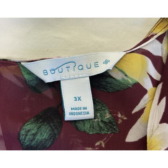 Boutique Women's Plus Size 3X Burgundy Floral 3/4 Sleeve Blouse Top Fairy Boho - Picture 7 of 10